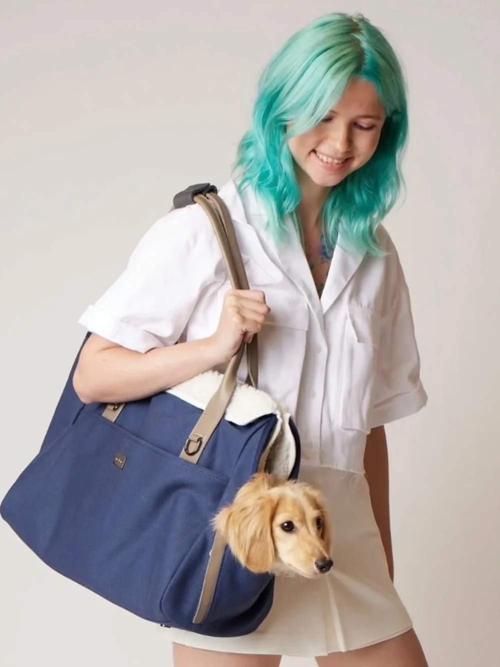 Marc Jacobs Navy & Taupe Sherpa-Lined Pet Carrier
